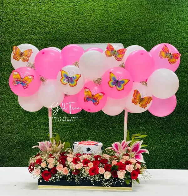 Balloon with flowers n Cake Hamper