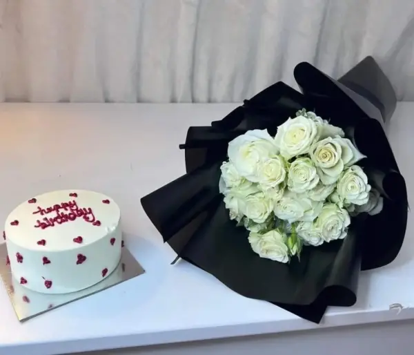 Elegance Cake & Flower Bouquet Duo