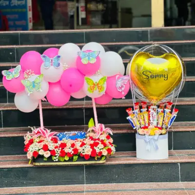 Apology Blossom Cake a Sweet Gesture with Flowers, Balloons, and Chocolate