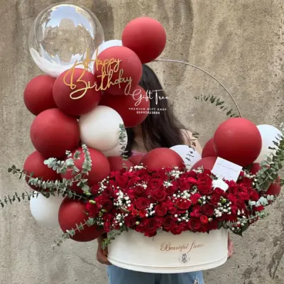 Luxury Red & White Balloon and Rose Combo