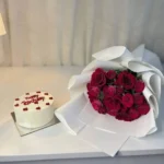 Imperial Elegance Pure White Cake & Exquisite Red Rose Bouquet
