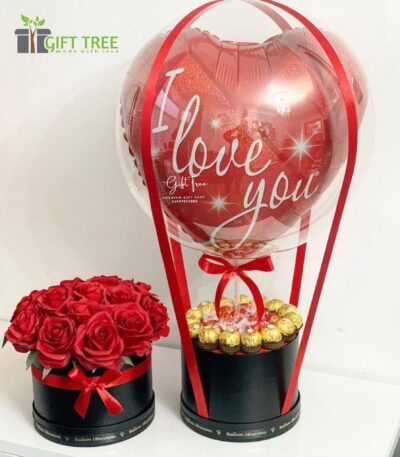 I love u balloon & Flowers Box