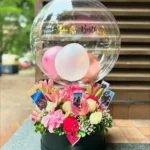 Personalized Balloon with Fresh Flowers & Custom Photo