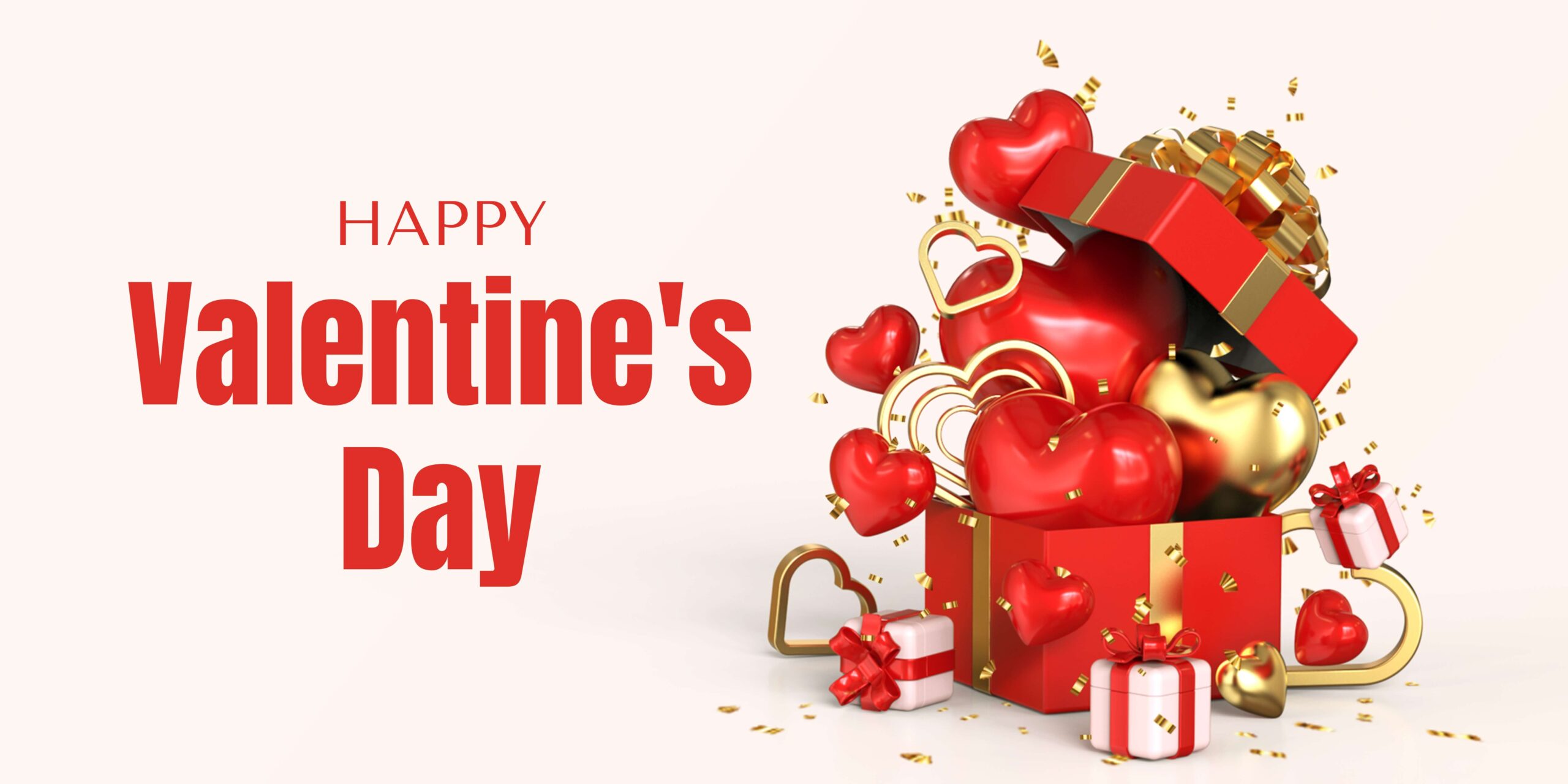 Red Beige Gold Modern 3D Illustration Happy Valentine's Day Greeting Banner