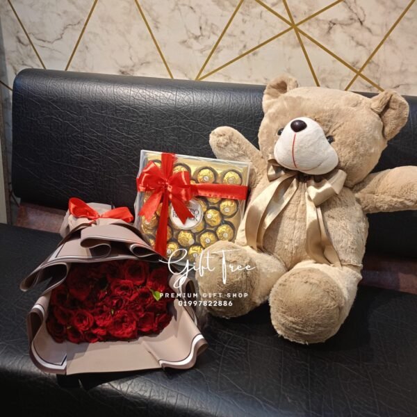Flowers Bouquet with 24pcs Ferrero Rocher and Doll