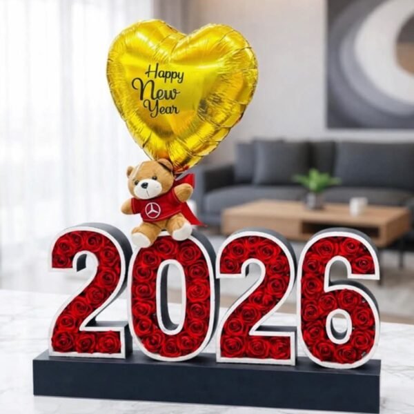 2026 Rose Number New Year Gift with Teddy & Balloon