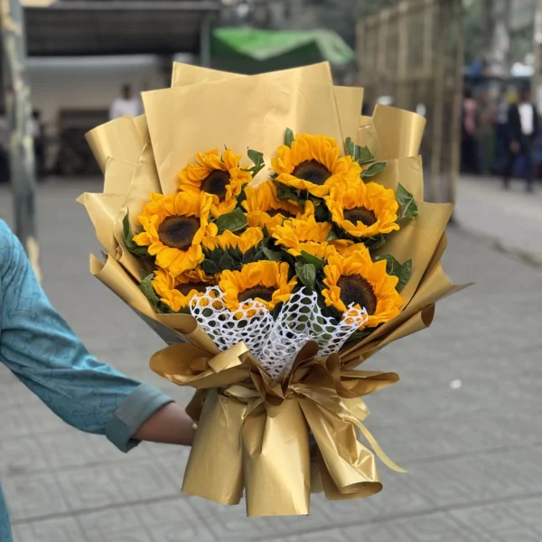10 Pcs Natural Sunflower Bouquet – Fresh & Cheerful Flower Gift in Dhaka