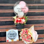 Rose Flower Box with Balloon Bouquet, Pink Rose Bouquet & Coopers Cake – Premium Celebration Gift in Dhaka