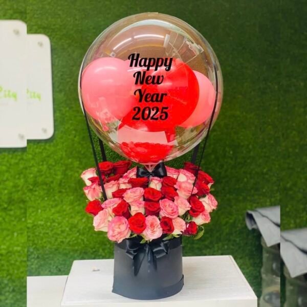 Happy New Year Rose Box with Balloon