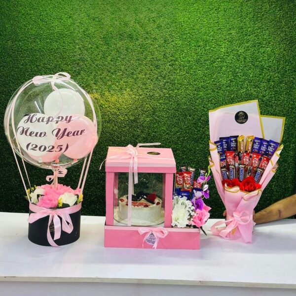 Happy New Year 2025 Premium Cake, Chocolate & Balloon Gift Set