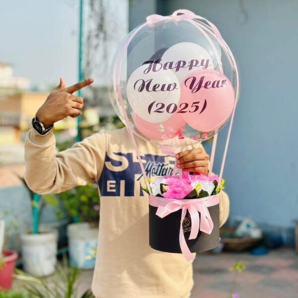 Happy New Year 2025 Balloon with Artificial Flowers
