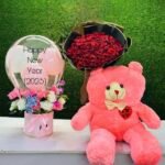 New Year Luxury Teddy, Rose & Balloon Gift Set – 2026
