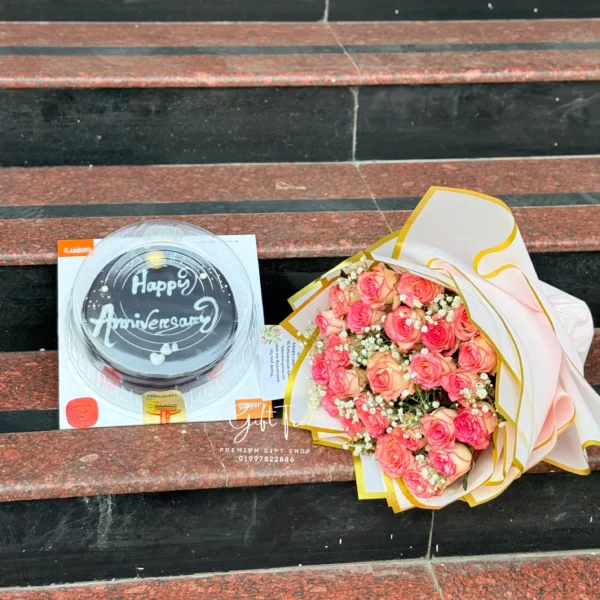 Natural Pink Rose Bouquet with Coopers Cake 500gm – Elegant Gift Delivery in Dhaka