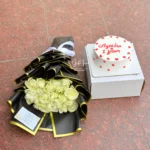 Natural White Rose Bouquet with Cake – Elegant Gift for Birthday & Anniversary in Dhaka