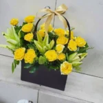 Yellow Rose & Lily Elegant Flower Box
