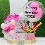 Happy New Year 2026 Chocolate Box with Cake & Balloon Decoration