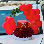 Cake with Balloon and Red Rose