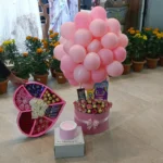 Heart Shape Chocolate Box with Cake & Balloon Decoration