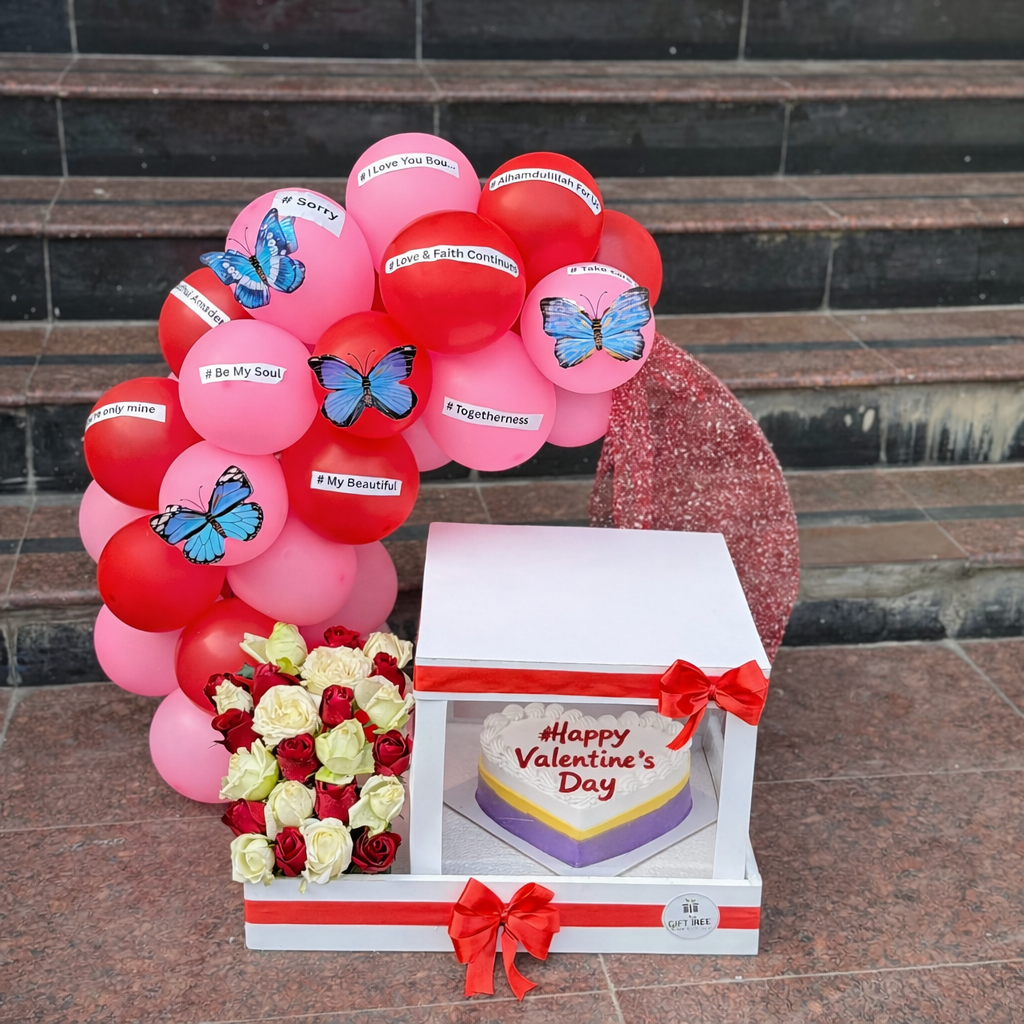 A Promise Wrapped in Love – Roses, Cake & Balloon Arch A Promise Wrapped in Love – Roses, Cake & Balloon Arch