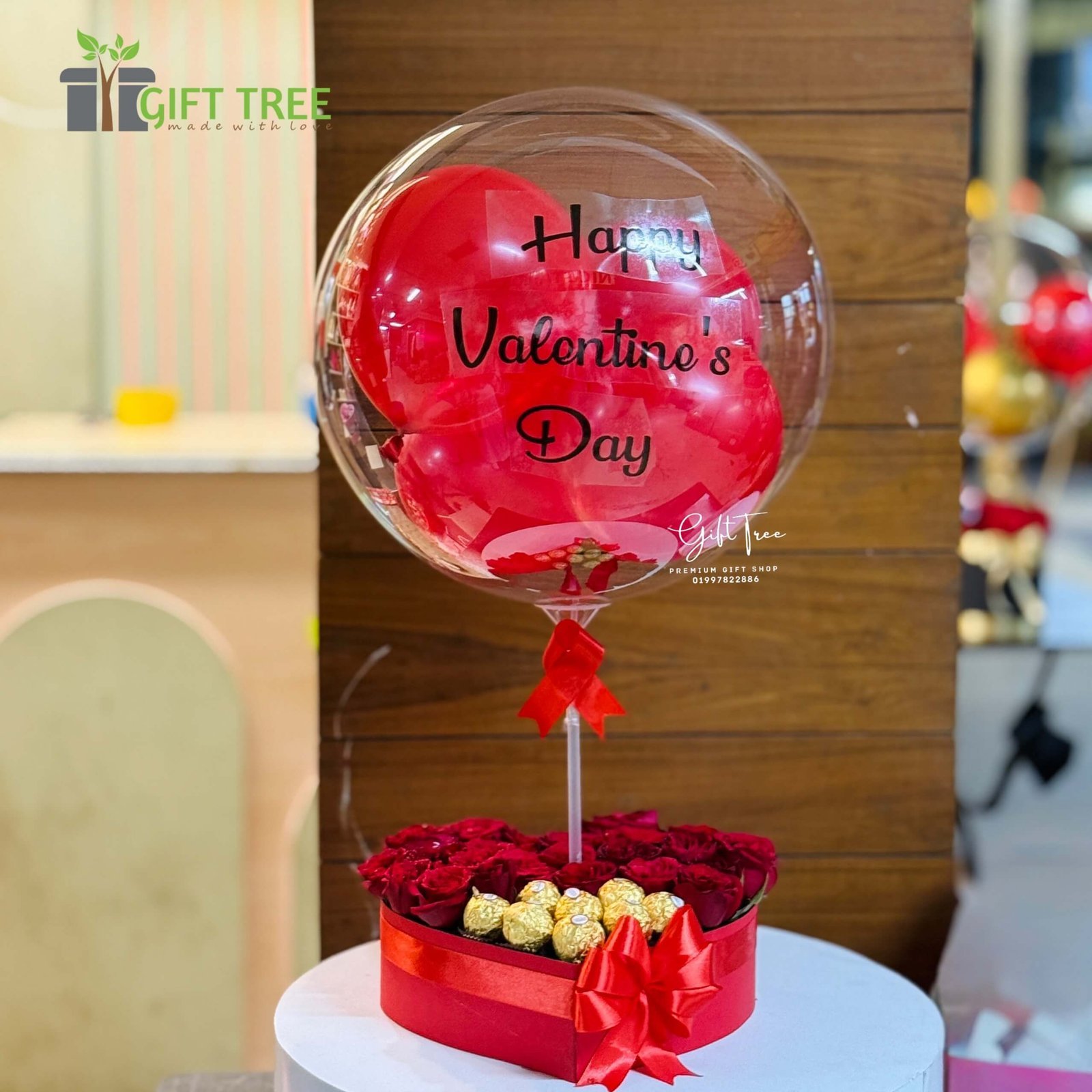 Heart-Balloon-Bouquet-with-Chocolate-flowers.jpeg Heart Balloon Bouquet with Chocolate & flowers - Image 1