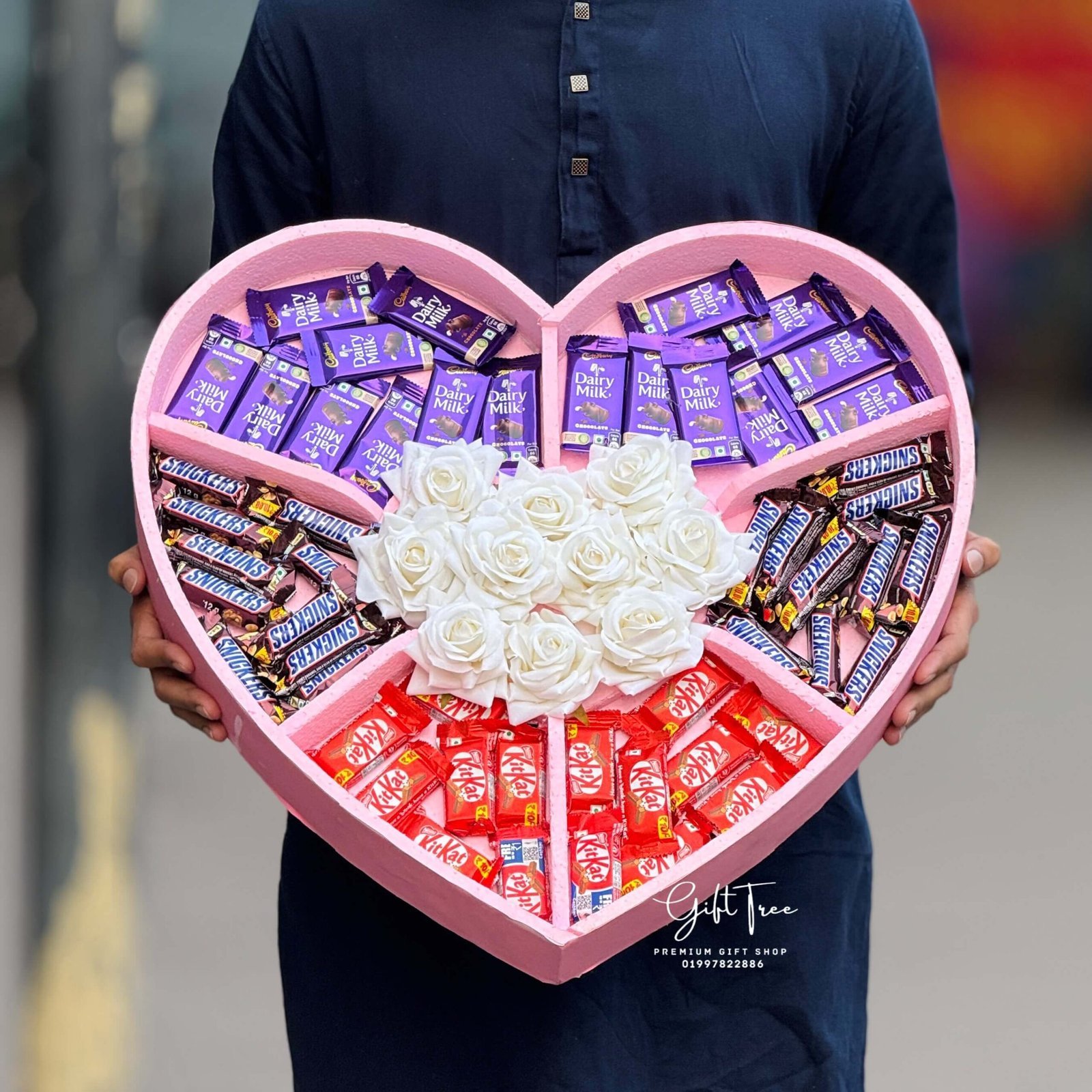 Heart-Chocolate-Flower-Box-Pink-scaled-1.jpeg Heart Chocolate & Flower Box Pink - Image 1