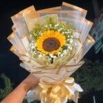 Solitary Sunflower & Gypsophila