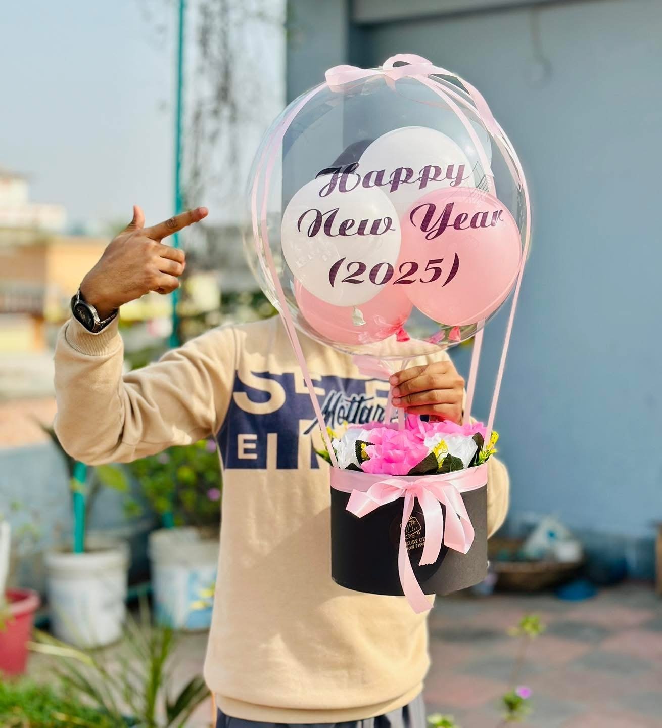 IMG_6307-1.jpeg Happy New Year 2026 Balloon with Artificial Flowers - Image 1