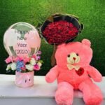 New Year Luxury Teddy, Rose & Balloon Gift Set