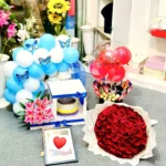 Anniversary Balloon, Cake & Flower Hamper with Photo Frame