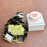 Natural White Rose Bouquet with Cake – Elegant Gift for Birthday & Anniversary in Dhaka
