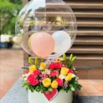 Personalized Balloon Bouquet with Natural Flowers