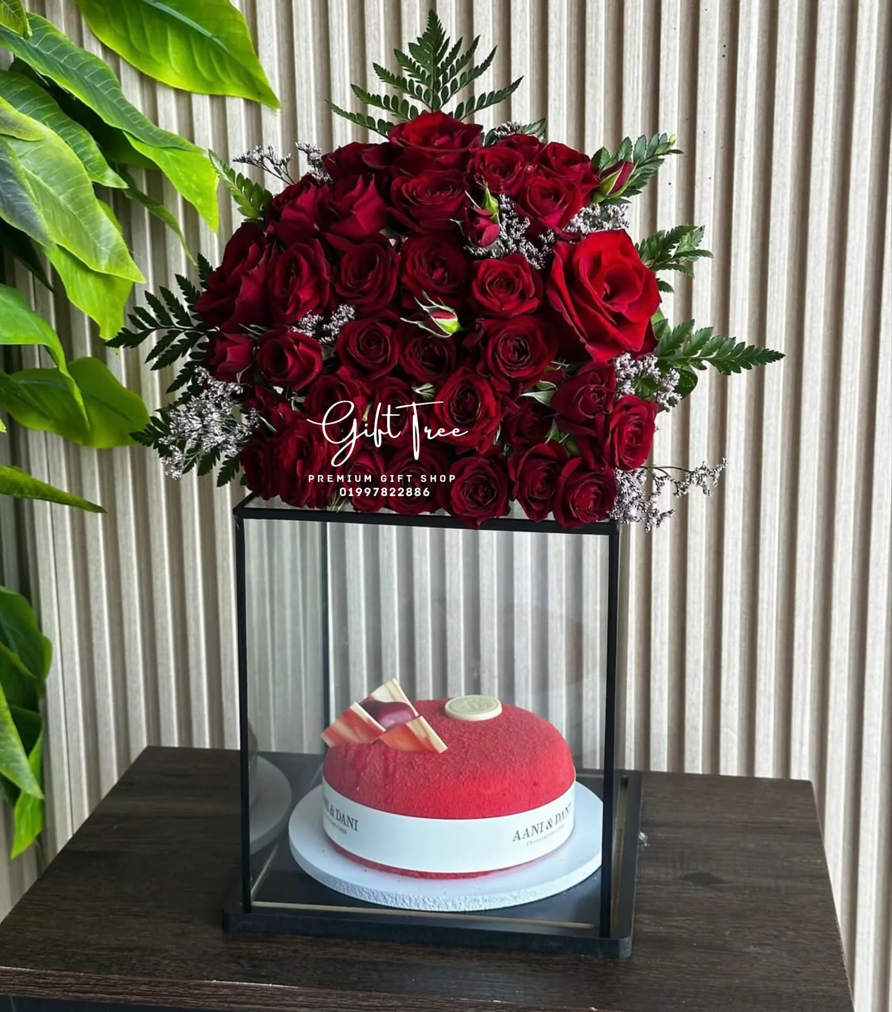 Red-Rose-with-Transparent-Cake-Box.webp Red Rose with Transparent Cake Box - Image 1