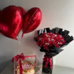 Romantic Birthday Surprise Gift – 30 Red Roses, Designer Cake & Heart Balloons