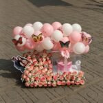 Cake with Pink & White Roses and Balloon Set