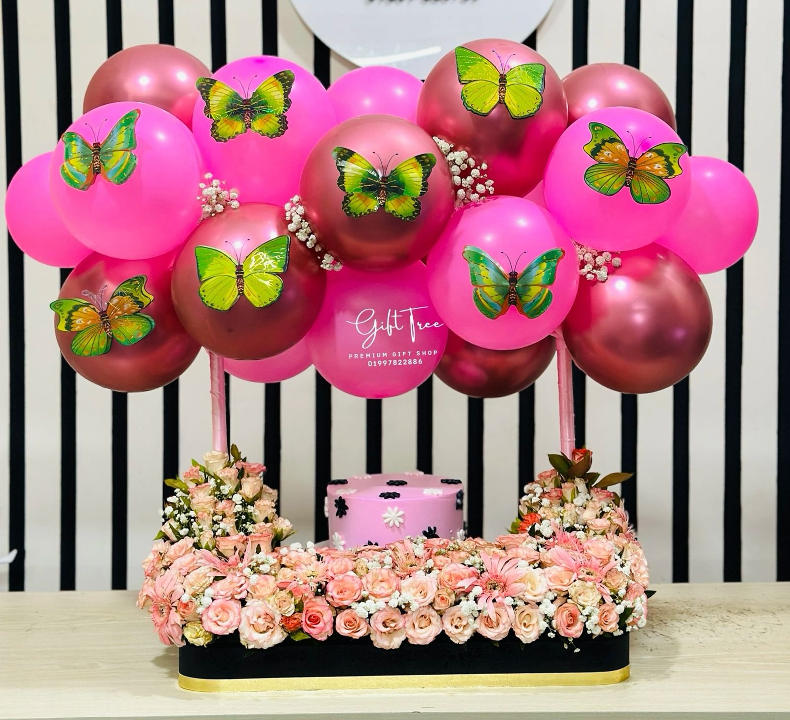 WhatsApp Image 2026-01-22 at 03.35.40 (1) Cake with Pink & White Roses and Pink Balloons - Image 1