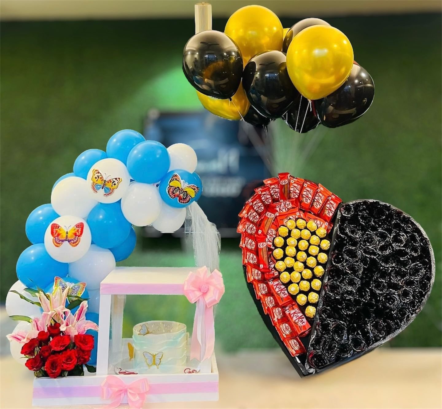 WhatsApp Image 2026-01-22 at 03.35.40 (2) Cake with Red & Pink Flowers and Chocolate Balloon Set - Image 1