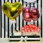 Cake with Pink & White Roses and Heart Balloon Set