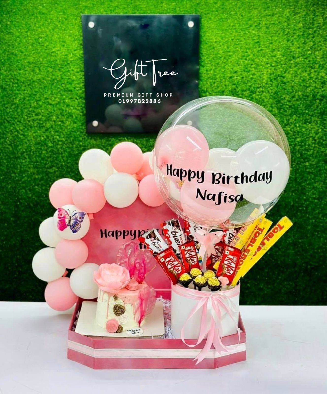 WhatsApp Image 2026-01-22 at 03.35.41 Pink Theme Cake with Chocolate Collection & Bubble Balloon - Image 1