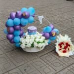 Royal Purple Premium Cake & Colorful Bouquet Combo