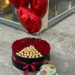 Red Rose & Ferrero Rocher Floral Cake Gift Set with Balloons