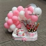 Pink & White Balloon Chocolate Bouquet with Butterfly Cake