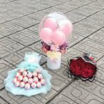 Kinder Joy & White Roses Chocolate Bouquet with Red Rose Balloon Set