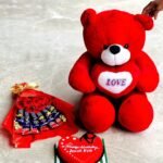 Romantic Red Teddy Set with Chocolate Bouquet & Heart Cake