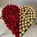 Half-and-Half Heart Box with 42 Red Roses & 42 Ferrero Rocher