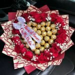 Love Ribbon Bouquet with 24 Red Roses & 24 Ferrero Rocher