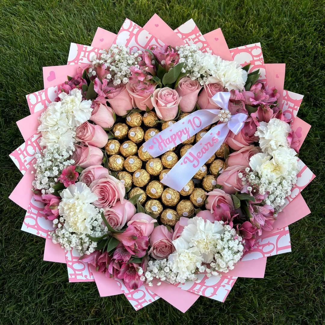 WhatsApp Image 2026-01-27 at 06.06.30 (2) Pink Rose, Carnation & Ferrero Rocher Bouquet - Image 1
