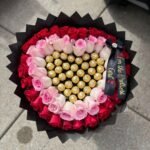Red & Pink Rose Heart Bouquet with Chocolate