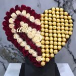 Red & White Rose Heart with Ferrero Rocher