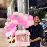 Cake with Flowers & Balloon Decoration