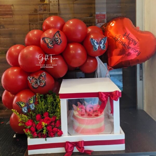 Anniversary Balloon with Cake & Flowers Hamper